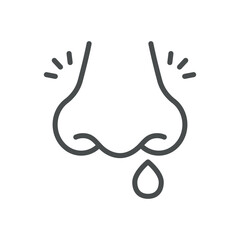 Epistaxis Icon. Thin Line Illustration of Nose with Droplet Representing Nosebleed. Medical Vector Sign for Nasal Bleeding and Health Issues.