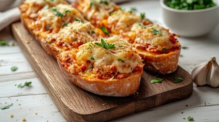 Homemade garlic bread with chicken parmesan filling