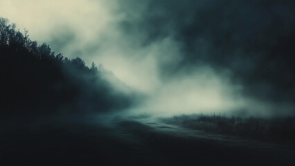 Obraz premium Fog In Darkness urban village Smoke And Mist Halloween Backdrop