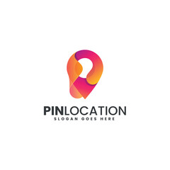 Vector Logo Illustration Pin Location Gradient Colorful Style