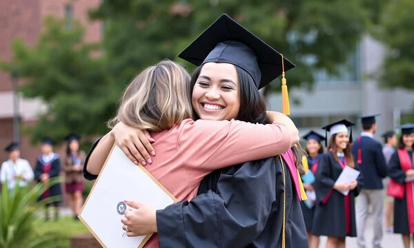 Joyful hug after graduation ceremony