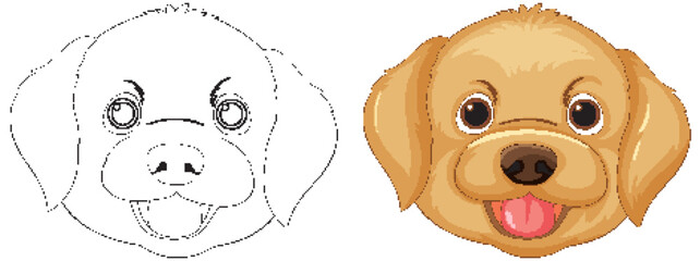 Cute Dog Illustration and Outline