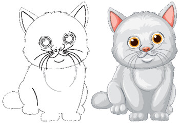 Cute Cat Illustration and Outline