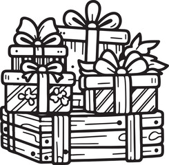 Christmas gifts boxes line art icon silhouette design vector art illustration