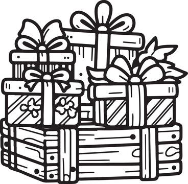 recommend clip art: Christmas gifts boxes line art icon silhouette design vector art illustration