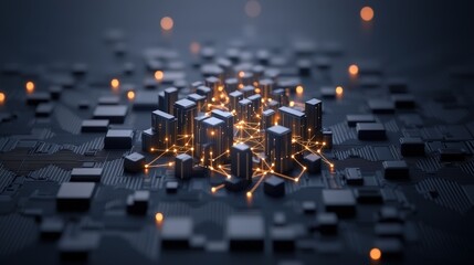 Obraz premium Futuristic Cityscape with Abstract Technology and Network Connections