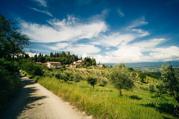 Via Degli Dei hiking trail in Italy. from Bologna to Florence. Ancient Roman path