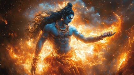 Fototapeta premium Hindu God Shiva in Flames
