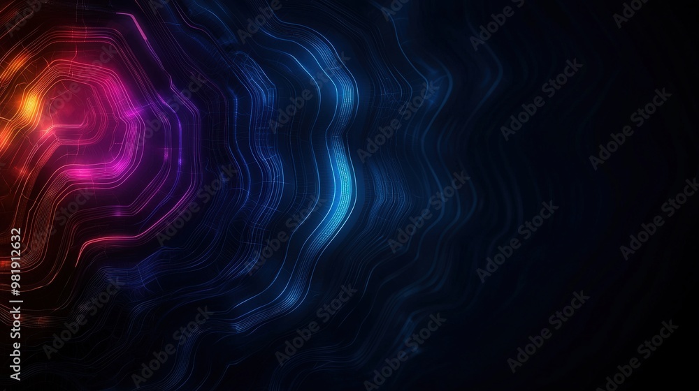 Wall mural abstract neon glowing lines and waves background