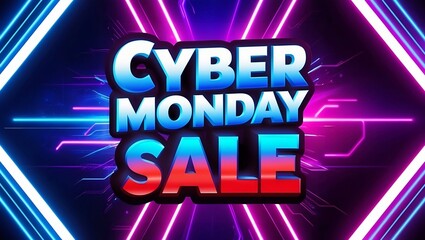 Sleek Cyber Monday Banner with Glowing 3D Gradient Text and Futuristic Colors.
