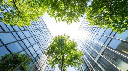 Green Trees and Modern Glass Office Building Architecture