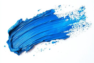 Abstract blue paint stroke on white background.