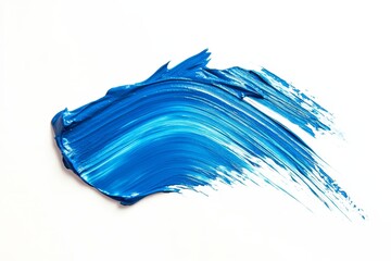 Abstract blue paint stroke on white background.