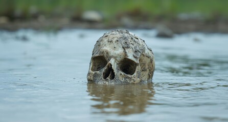 Skull floating in water