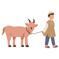 Eid Al Adha Celebration Character Isolated on White Background. Vector Cartoon Graphic