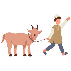 Eid Al Adha Celebration Character Isolated on White Background. Vector Cartoon Graphic