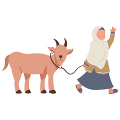 Eid Al Adha Celebration Character Isolated on White Background. Vector Cartoon Graphic