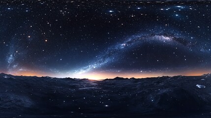 360 degree equirectangular projection of a wide cosmos featuring shining stars Starry space backdrop environment map HDRI spherical panorama 3D illustration