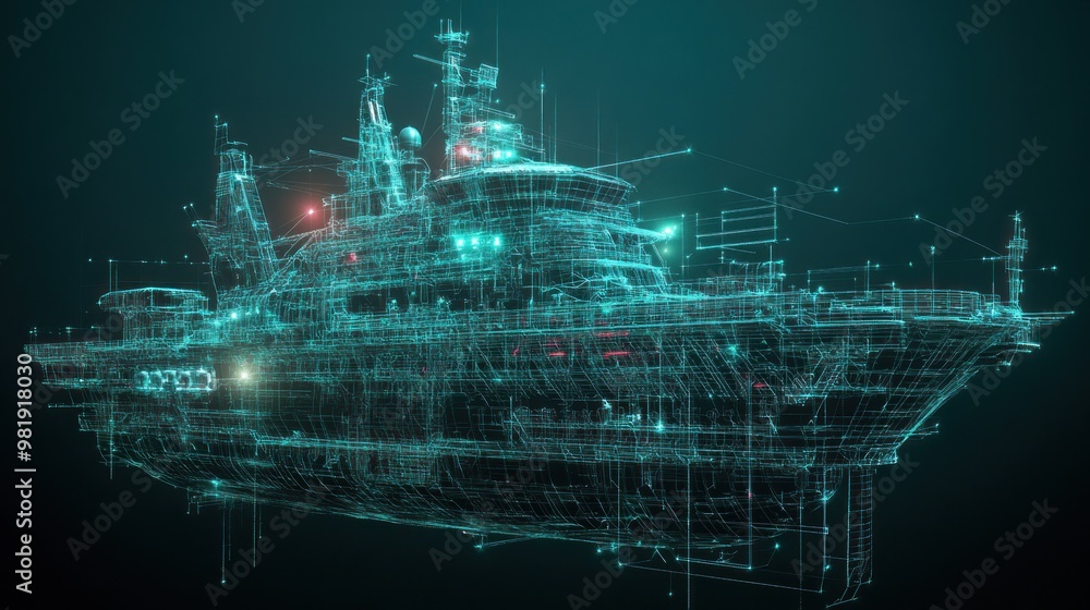 Sticker Digital Wireframe of a Modern Ship