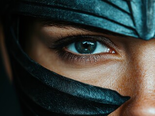 Fototapeta premium Mysterious blue eye peeking through dark fabric