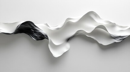 Abstract wavy sculpture in black and white on a smooth surface.