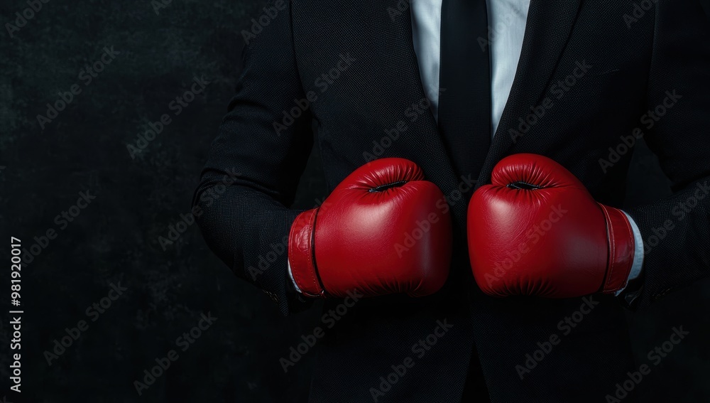 Poster Businessman wearing boxing gloves