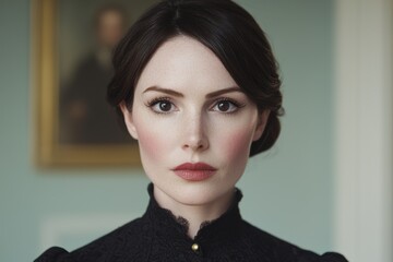 Elegant woman with dark hair and makeup