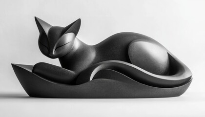 Obraz premium Elegant Black Sculpted Cat in Minimalistic and Modern Style