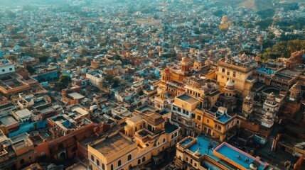 Fototapeta premium An aerial view of Jaipur's Pink City, with its historic architecture and market streets.