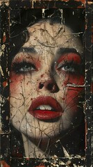 Intense Portrait of a Woman with Cracked Frame