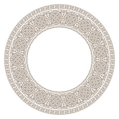 Beautiful round wide gold Islamic Asian Kazakh national ornament frame arabesques. Gold white plate with floral design. Vintage, ethnic   pattern frame for round surfaces, embroidery. Turkic pattern