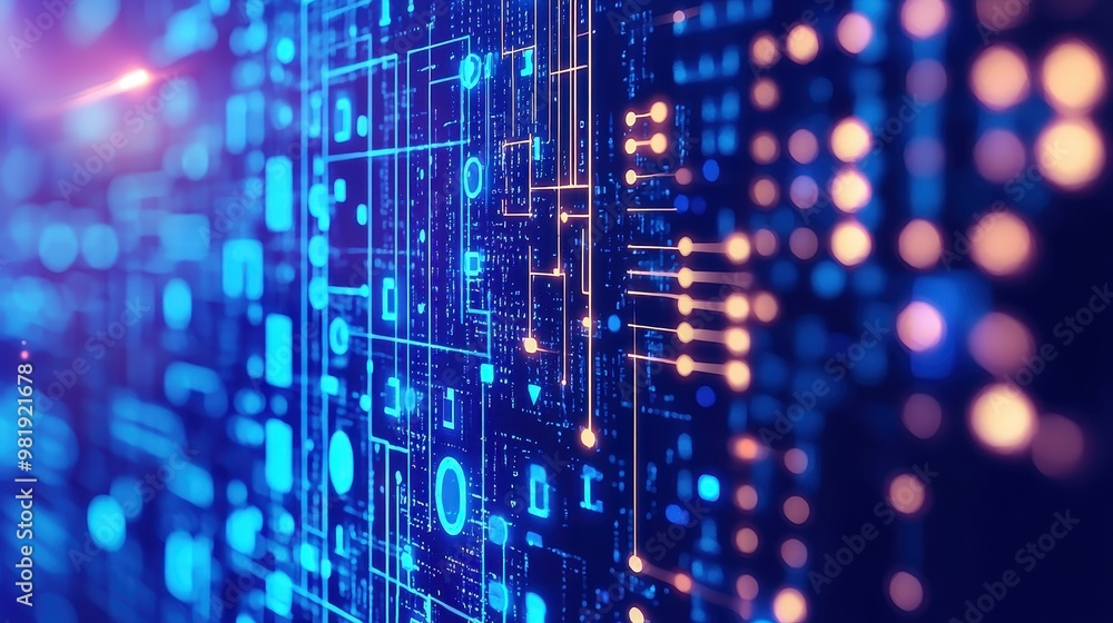 Aufkleber abstract futuristic technology background with glowing circuitry and bokeh lights