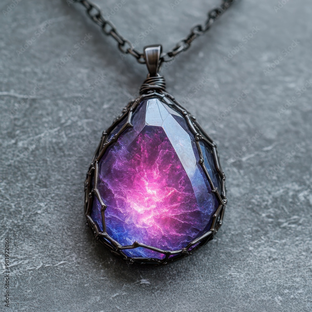 Canvas Prints Vibrant amethyst crystal pendant on dark background