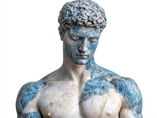 Obraz premium Marble statue of a man with curly hair and a pensive expression