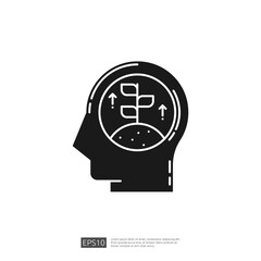 Growth mindset icon. Vector illustration of a plant inside the head. Personal development, goals, and self improvement concept.