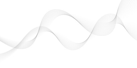 Abstract grey, white smooth element swoosh speed wave modern stream background. Wave with lines created using blend tool. Abstract frequency sound wave lines and twisted curve lines background.	
