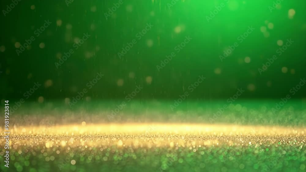 Poster abstract green glitter background with falling sparkles, ideal for chroma keying and creating magica