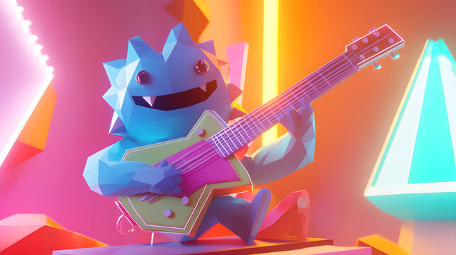 A cute monster dot black eyes, and a cheerful smile playing cute model pastel colour style ,each monster play music ,drum, trampet ,guitar, Violin ,Flute,Saxophone,Trombone,Piano pastel copyspace.

