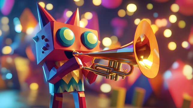A cute monster  dot black eyes, and a cheerful smile playing cute model pastel colour  style  ,each monster play music ,drum, trampet ,guitar, Violin ,Flute,Saxophone,Trombone,Piano  pastel copyspace.