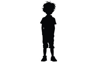 Cute Little Boy Silhouette in Black isolated on white background, Adorable Child Stock Vector Illustration.