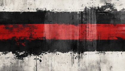 Abstract Grunge Painting With Bold Red Stripe and Black Accents