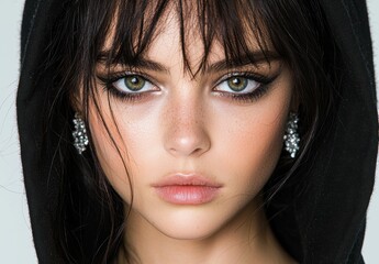 Fototapeta premium close-up portrait of a woman with dark hair and green eyes