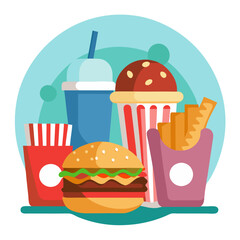 Sugary soft drinks and unhealthy junk food vector image showing fast food items and processed snacks for unhealthy lifestyle concept