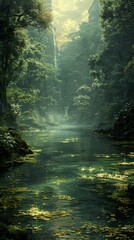 Enchanted Forest River - Lush Greenery and Tranquil Waters