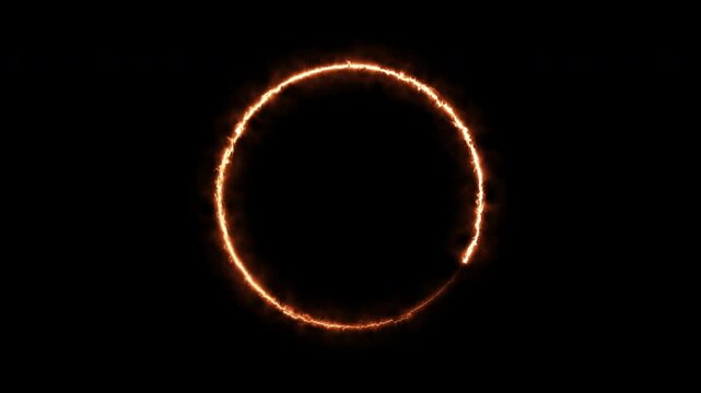 Ring of fire with a glowing orange hue set against a black background, ideal for designs related to energy, power, and intensity.