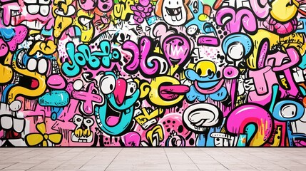 Obraz premium Colorful Cartoon Graffiti Wall with Floor