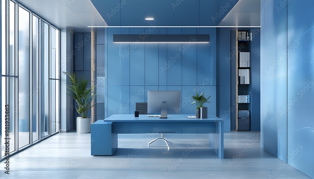 Canvas Prints contemporary office interior with abstract blur and blue background design