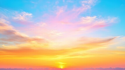 Obraz premium Beautiful Sunset Sky with Fluffy Clouds and Golden Hues