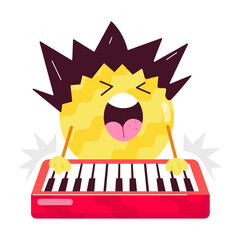 Comic style sticker showing a funny character playing piano 