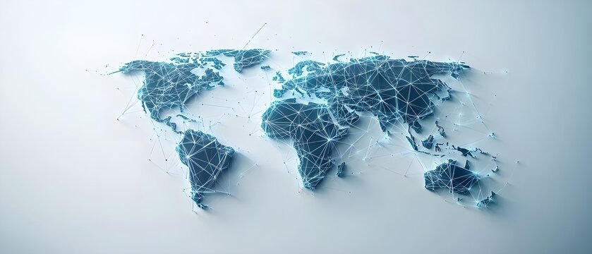 A visually abstract representation of a world map made of interconnected points, symbolizing global connectivity and data flow. - Powered by Adobe